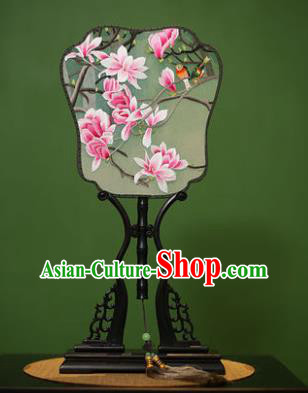 Traditional Chinese Crafts Embroidered Magnolia Silk Fan, China Palace Fans Princess Square Fans for Women