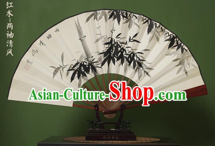 Traditional Chinese Crafts Ink Painting Bamboo Folding Fan, China Handmade Xuan Paper Fans for Men