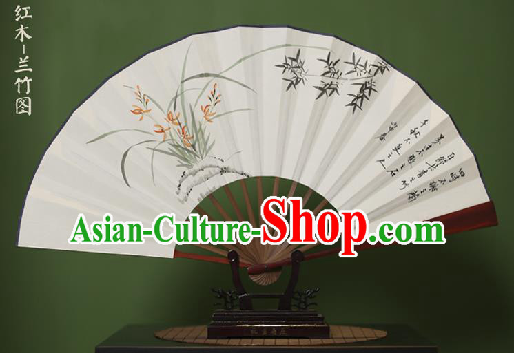 Traditional Chinese Crafts Ink Painting Orchid Bamboo Folding Fan, China Handmade Xuan Paper Fans for Men