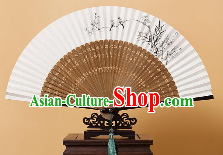 Traditional Chinese Crafts Hand Painting Wintersweet Folding Fan, China Handmade Xuan Paper Fans for Men