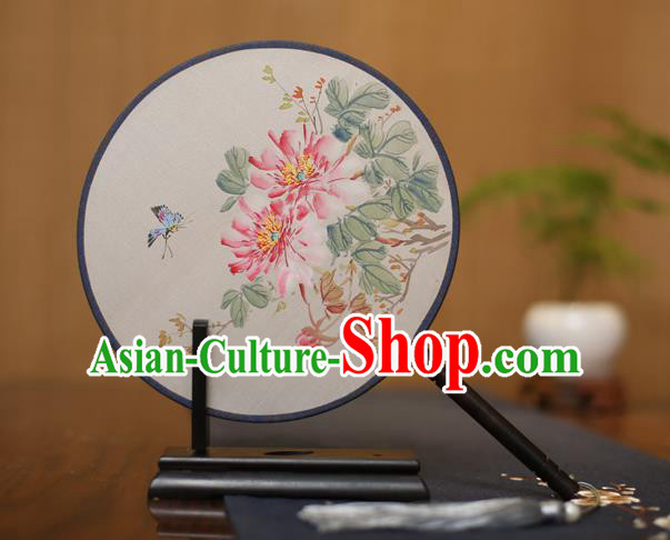 Traditional Chinese Crafts Round Silk Fan, China Palace Fans Princess Printing Peony Circular Fans for Women