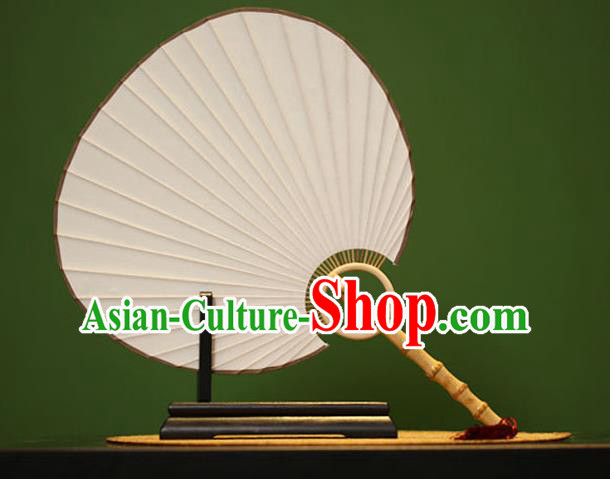Traditional Chinese Crafts White Xuan Paper Fan, Chinese Art Paper Palace Fans Bamboo Handle Fans for Women