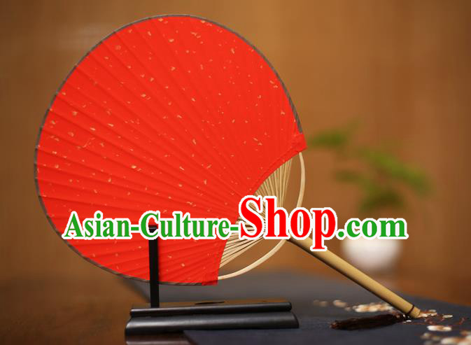 Traditional Chinese Crafts Red Xuan Paper Fan, Chinese Art Paper Palace Fans Bamboo Handle Fans for Women