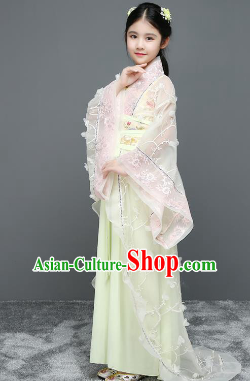 Traditional Chinese Tang Dynasty Imperial Concubine Embroidered Costume, China Ancient Princess Hanfu Trailing Dress for Kids