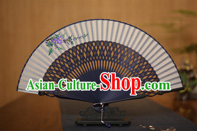 Traditional Chinese Crafts Printing Flower Folding Fan, China Handmade Bamboo Fans for Women