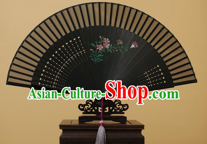 Traditional Chinese Crafts Printing Flowers Silk Folding Fan, China Handmade Bamboo Fans for Women