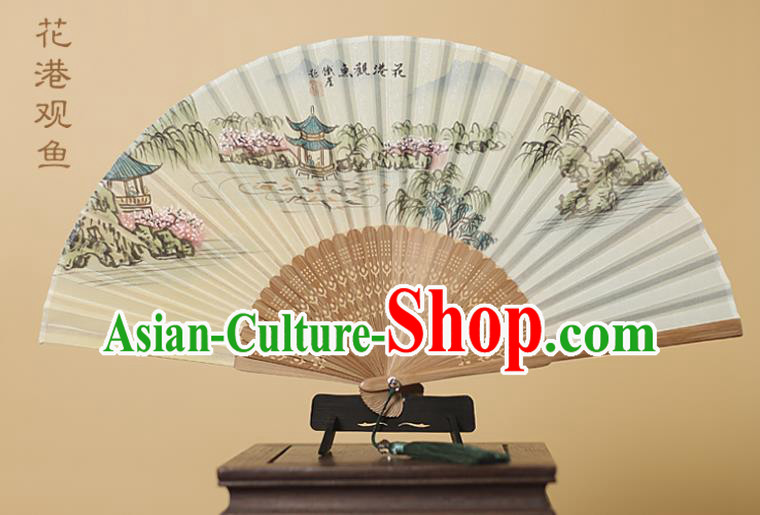 Traditional Chinese Crafts Printing Silk Folding Fan, China Handmade Bamboo Fans for Women