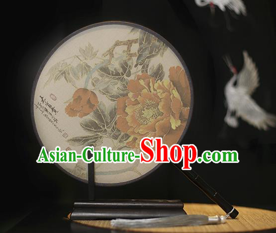 Traditional Chinese Crafts Printing Peony Silk Round Fan, China Palace Fans Princess Circular Fans for Women