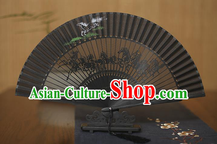 Traditional Chinese Crafts Hand Painting Horse Folding Fan, China Handmade Silk Fans for Women