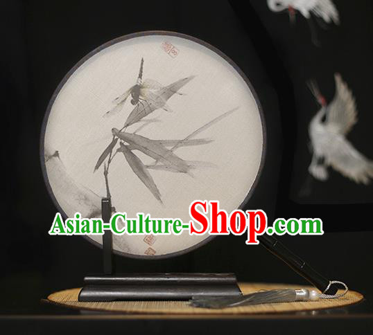 Traditional Chinese Crafts Printing Dragonfly Silk Round Fan, China Palace Fans Princess Circular Fans for Women