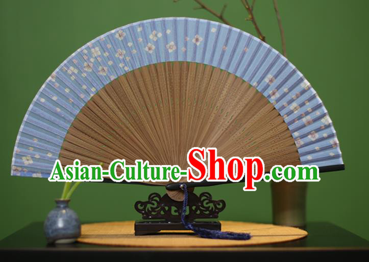Traditional Chinese Crafts Printing Flowers Classical Folding Fan, China Handmade Light Blue Silk Fans for Women