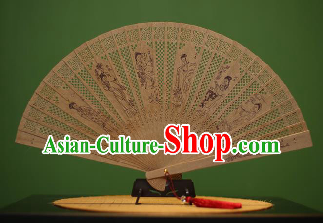 Traditional Chinese Crafts Sandalwood Folding Fan, China Handmade Carving Beauty Incienso Fans for Women