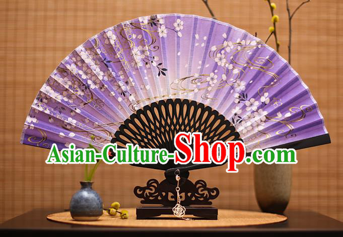 Traditional Chinese Crafts Printing Flowers Classical Folding Fan, China Handmade Purple Silk Fans for Women