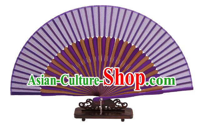 Traditional Chinese Crafts Purple Silk Folding Fan, China Handmade Bamboo Bone Fans for Women