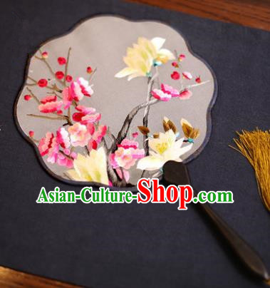 Traditional Chinese Crafts Suzhou Embroidery Palace Fan, China Princess Embroidered Peach Blossom Silk Fans for Women