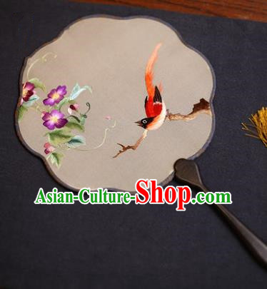 Traditional Chinese Crafts Suzhou Embroidery Palace Fan, China Princess Embroidered Bird Flower Silk Fans for Women