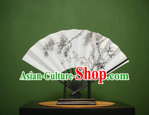 Traditional Chinese Crafts Printing Pine Bamboo Paper Folding Fan, China Handmade Classical Fans for Women