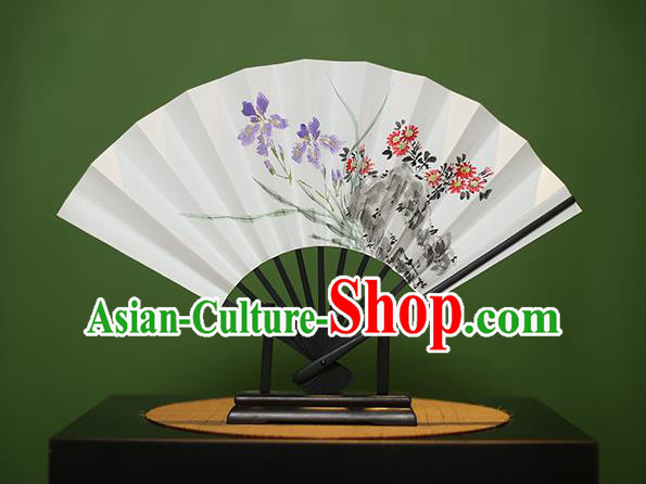 Traditional Chinese Crafts Printing Orchid Paper Folding Fan, China Handmade Classical Fans for Women