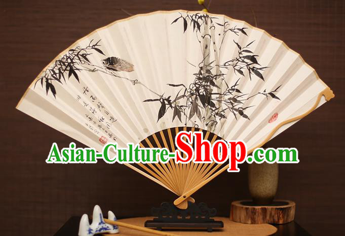 Traditional Chinese Crafts Collectables Autograph Folding Fan, China Handmade Classical Printing Bamboo Xuan Paper Fans for Men