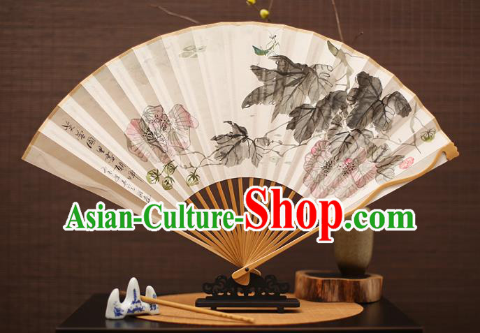 Traditional Chinese Crafts Collectables Autograph Folding Fan, China Handmade Classical Ink Painting Flowers Xuan Paper Fans for Men