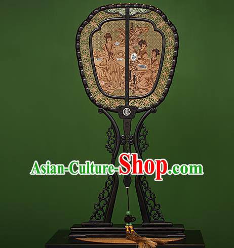 Traditional Chinese Crafts Ebony Pyrographic Palace Fan, China Handmade Princess Sandalwood Fans for Women