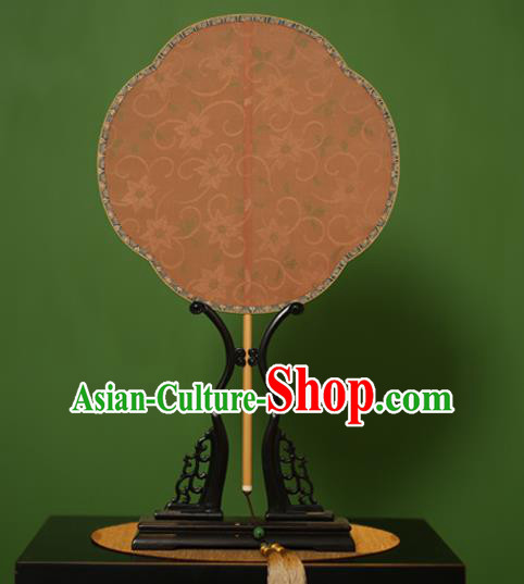 Traditional Chinese Crafts Pink Jacquard Weave Lace Palace Fan, China Handmade Princess Palm-Leaf Fans for Women