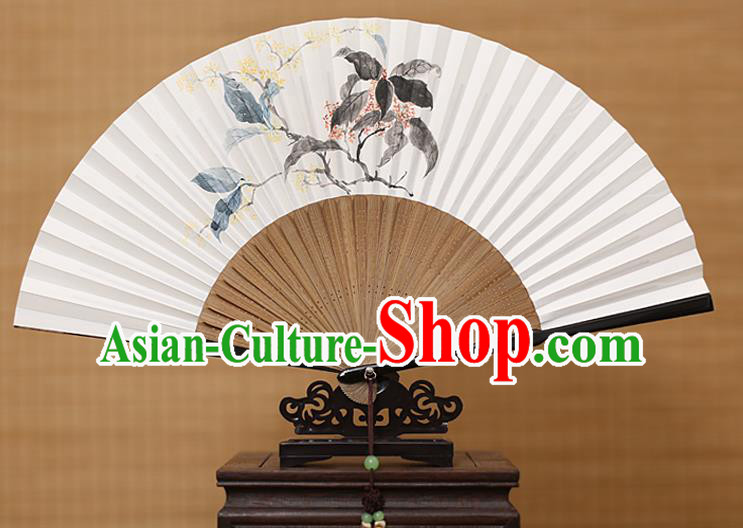 Traditional Chinese Crafts Classical Paper Folding Fan, China Handmade Painting Osmanthus Fans for Women