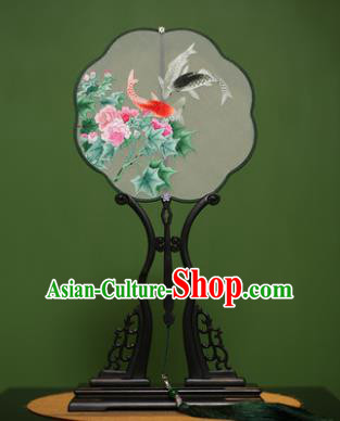 Traditional Chinese Crafts Suzhou Embroidery Flowers Fish Palace Fan, China Princess Embroidered Silk Fans for Women