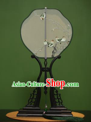 Traditional Chinese Crafts Suzhou Embroidery Birds Palace Fan, China Princess Embroidered Silk Fans for Women