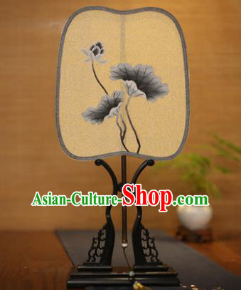 Traditional Chinese Crafts Tapestry Silk Palace Fan, China Printing Lotus Leaf Princess Silk Fans for Women
