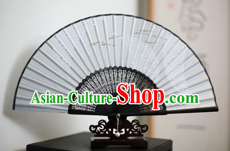 Traditional Chinese Crafts Printing Fishes Classical Folding Fan, China Handmade Grey Silk Fans for Women