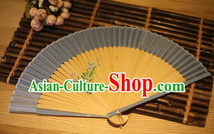 Traditional Chinese Crafts Printing Flowers Classical Folding Fan, China Handmade Grey Silk Fans for Women