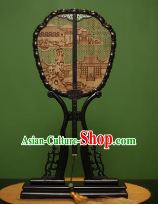 Traditional Chinese Crafts Sandalwood Carving Palace Fan, China Princess Red Rosewood Fans for Women