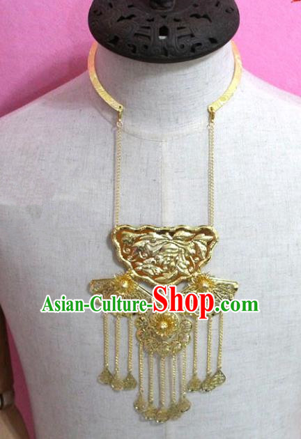Traditional Chinese Handmade Jewelry Accessories Ancient Bride Golden Tassel Necklace for Women