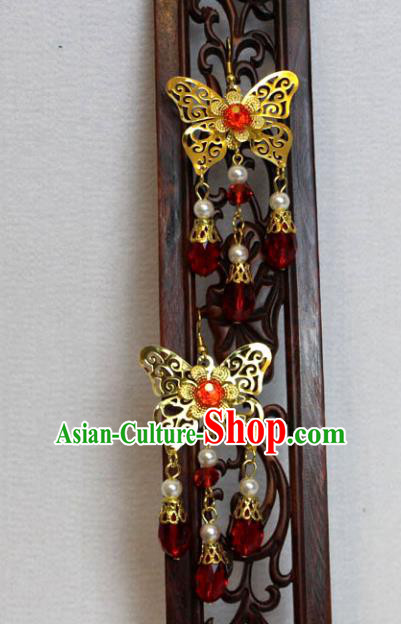 Traditional Chinese Handmade Jewelry Accessories Xiuhe Suit Bride Golden Butterfly Earrings Hanfu Eardrop for Women