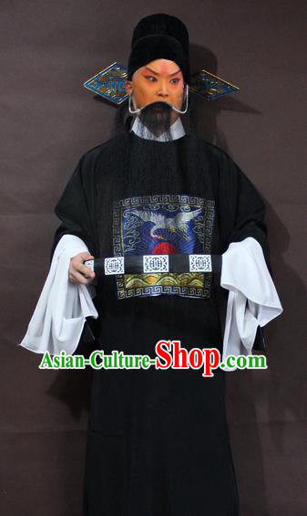 Traditional China Beijing Opera County Magistrate Costume, Chinese Peking Opera Gwanbok Black Embroidered Robe