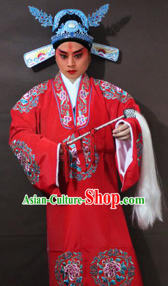 Traditional China Beijing Opera Niche Costume Red Embroidered Robe, Chinese Peking Opera Lang Scholar Embroidery Gwanbok Clothing