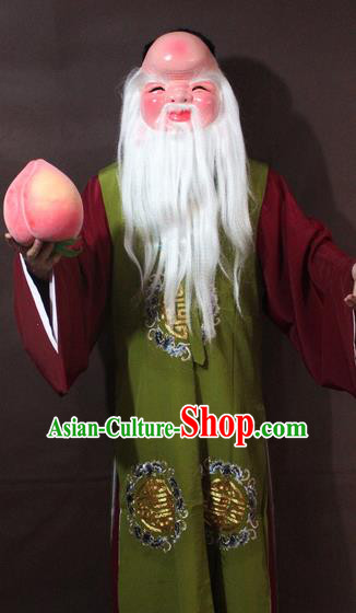 Traditional China Beijing Opera God of Longevity Costume Green Embroidered Robe, Chinese Peking Opera Immortal Gwanbok Clothing