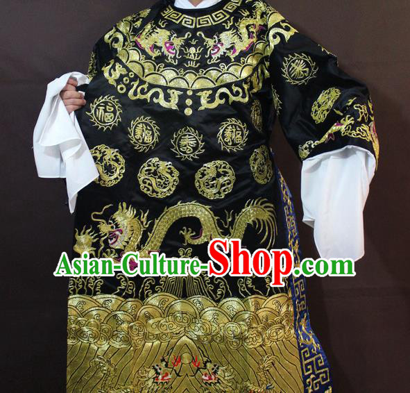 Traditional China Beijing Opera Prime Minister Embroidered Costume, Chinese Peking Opera Bao Zheng Gwanbok Black Embroidered Robe