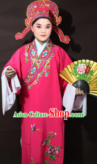 Traditional China Beijing Opera Niche Embroidery Costume, Chinese Peking Opera Lang Scholar Pink Embroidered Robe Clothing