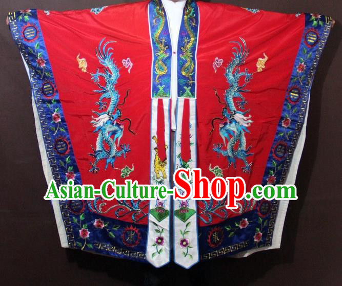 Traditional China Beijing Opera Taoist Priest Embroidery Costume, Chinese Peking Opera Red Embroidered Robe Clothing