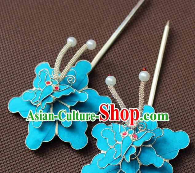 Traditional Chinese Handmade Hair Accessories Princess Blue Hairpins Headwear for Women