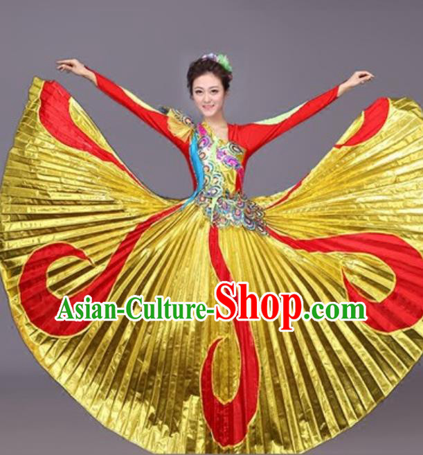 Professional Opening Dance Costume Stage Performance Classical Dance Golden Dress for Women