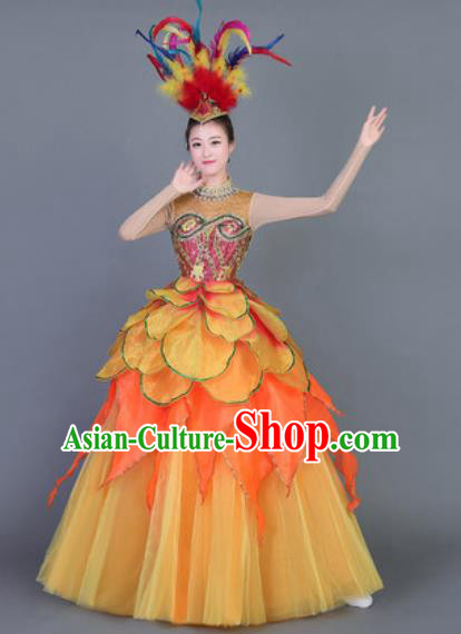 Professional Modern Dance Costume Opening Dance Stage Performance Orange Dress for Women