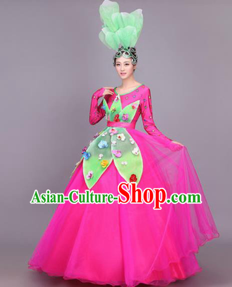 Professional Modern Dance Costume Opening Dance Stage Performance Rosy Veil Dress for Women