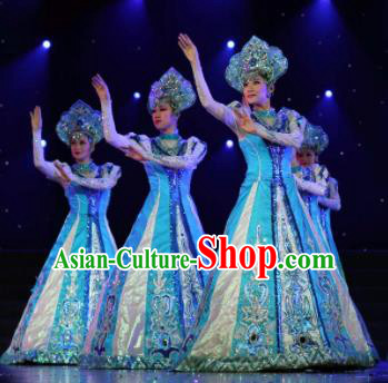 Professional Opening Dance Costume Stage Performance Modern Dance Blue Dress for Women