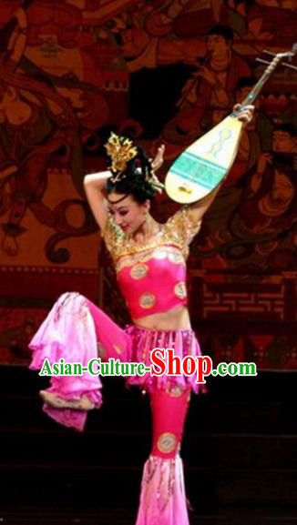 Chinese Traditional Folk Dance Costume Lute Dance Classical Dance Pink Clothing for Women