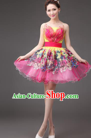 Professional Modern Dance Rosy Bubble Dress Opening Dance Stage Performance Costume for Women
