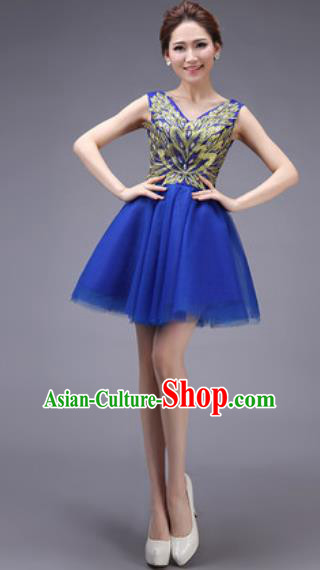 Professional Modern Dance Royalblue Bubble Dress Opening Dance Stage Performance Bridesmaid Costume for Women