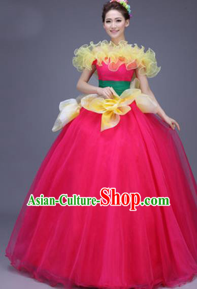Top Grade Modern Dance Chorus Rosy Dress Professional Opening Dance Stage Performance Costume for Women